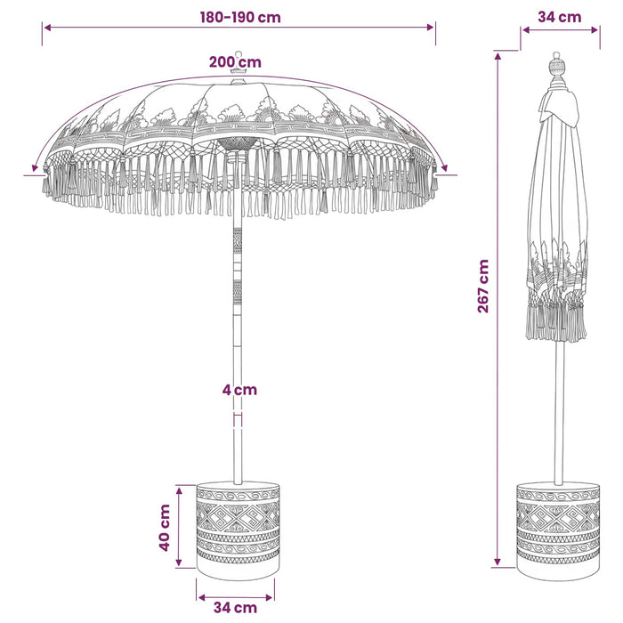 Umbrela balineză cu bază Crem și Marron Ø 180-190 cm WALTI