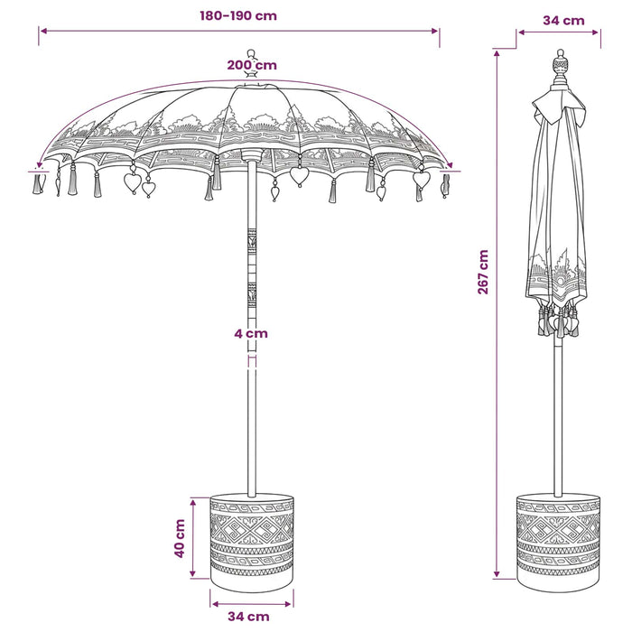 Umbrela balineză cu bază Roz și Maro Ø 180-190 cm WALTI