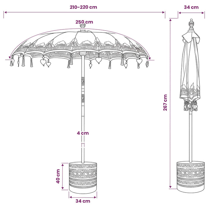 Umbrela balineză cu bază Roz și Maro Ø 210-220 cm WALTI