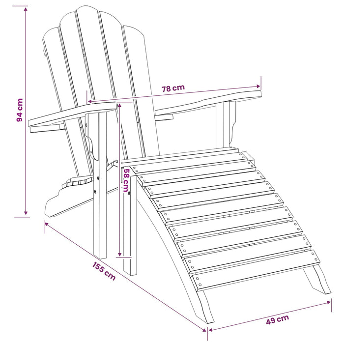 Scaun Adirondack de grădină cu suport pentru picioare natural WALTI