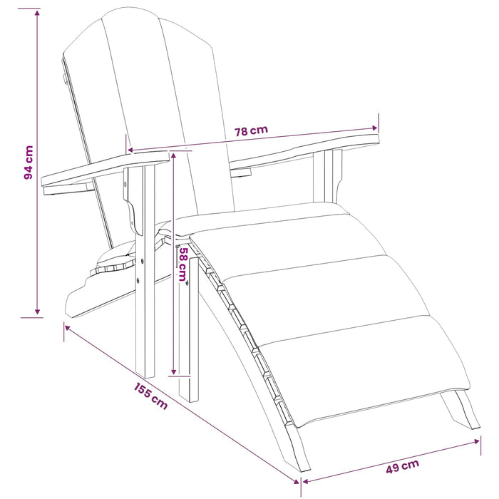 Scaun Adirondack de grădină cu suport pentru picioare natural WALTI