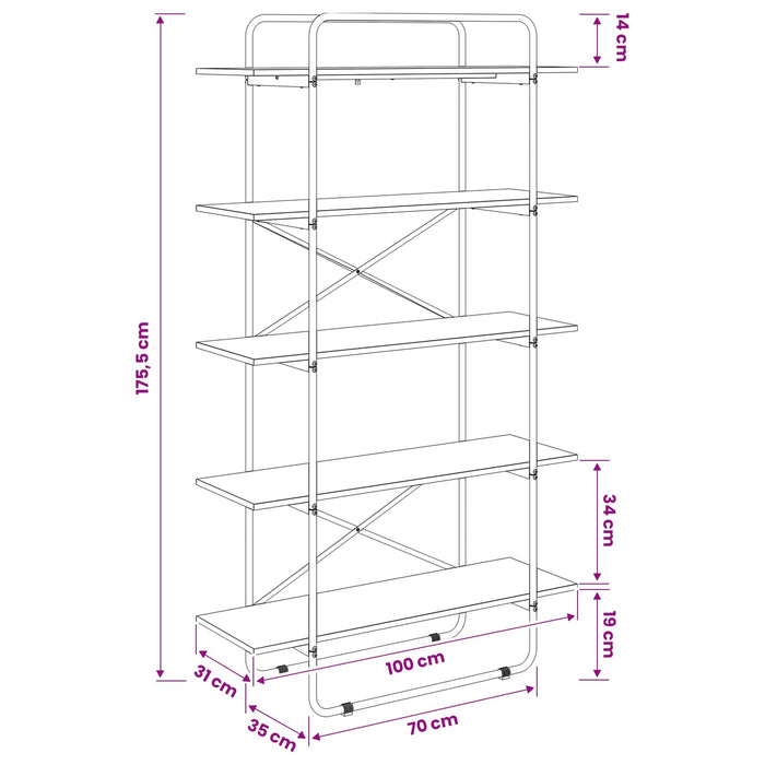 Raft pentru cărți 5 niveluri 100 x 35 x 175,5 cm Lemn prelucrat WALTI