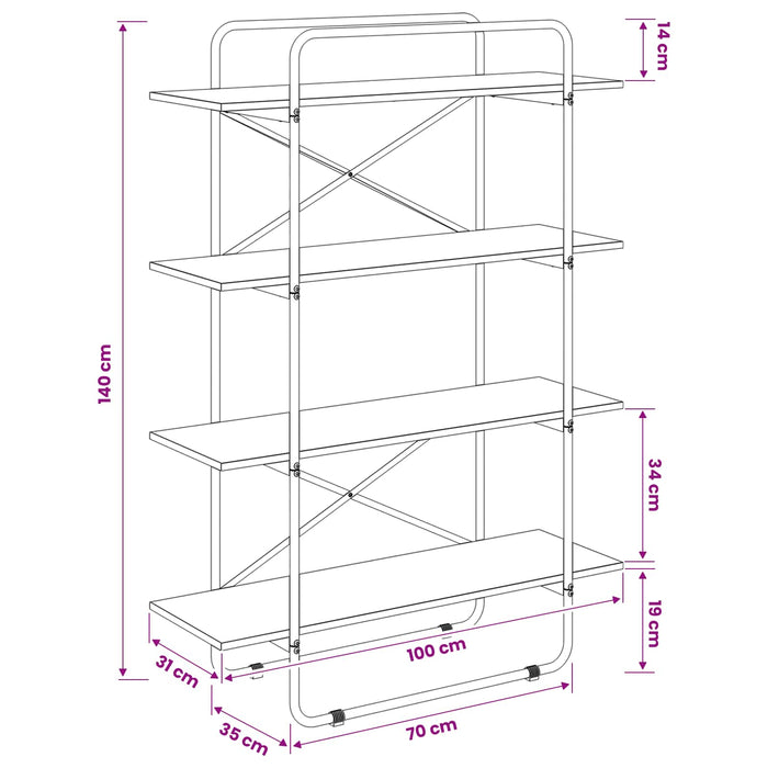 Raft pentru cărți 4 niveluri 100 x 35 x 140 cm PB Sonoma gri WALTI