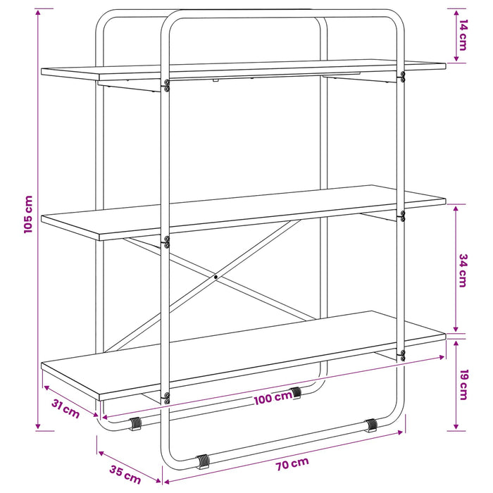 Raft pentru cărți 3 niveluri 100 x 35 x 105 cm PB WALTI