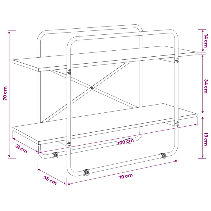 Raft pentru cărți 2 niveluri 100 x 35 x 70 cm PB Stejar fumuriu WALTI