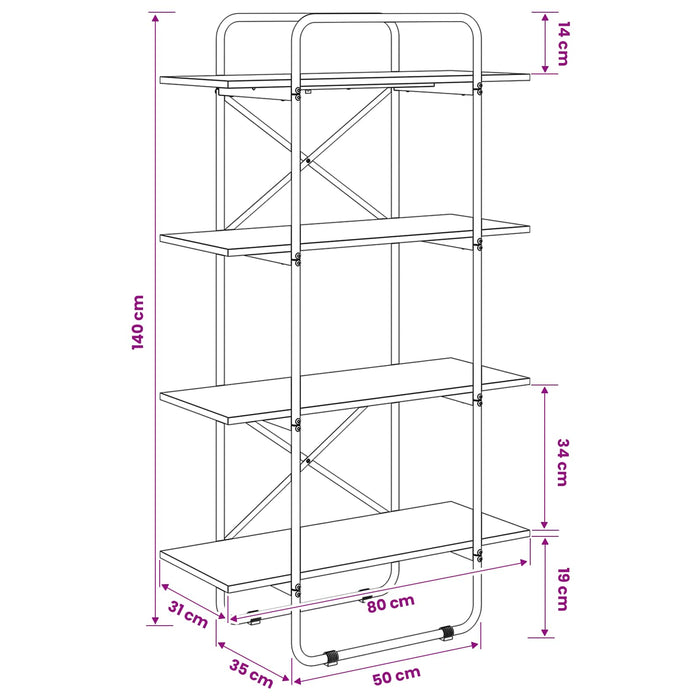 Raft pentru cărți 4 niveluri 80 x 35 x 140 cm PB Stejar Sonoma WALTI