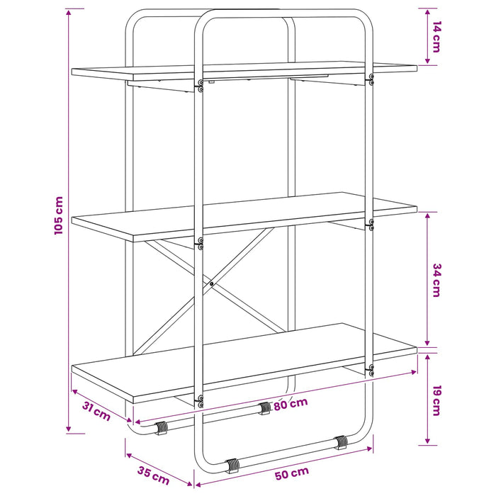 Raft pentru cărți 3 niveluri 80 x 35 x 105 cm PB Stejar Negru WALTI