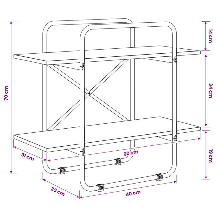 Raft pentru cărți 2 niveluri 60 x 35 x 70 cm PB Stejar Negru WALTI