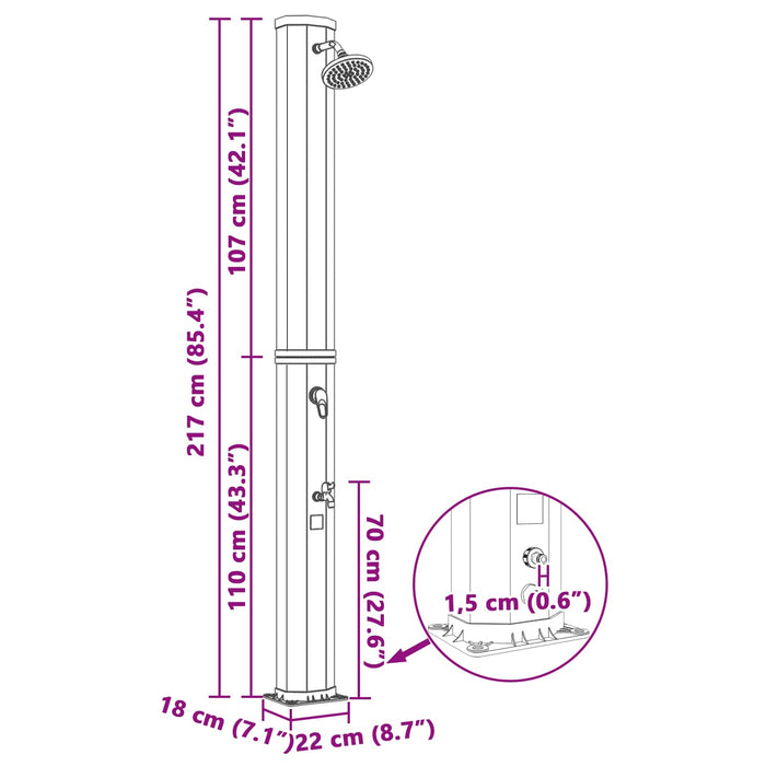Duș solar cu cap de duș și robinet 40 l PVC, ABS, Aliaj de zinc - WALTI WALTI