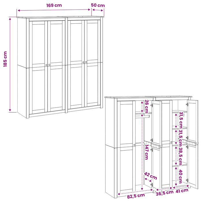Dulap PANAMA Miere 169 x 50 x 185 cm Lemn masiv de pin WALTI