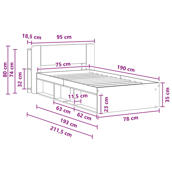 Cadru de pat cu depozitare Alb 75 x 190 cm Lemn prelucrat - WALTI WALTI