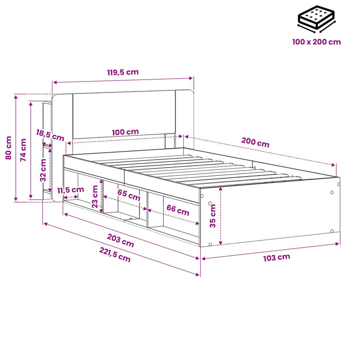 Cadru de pat cu depozitare Stejar Artizanal 100 x 200 cm - WALTI WALTI