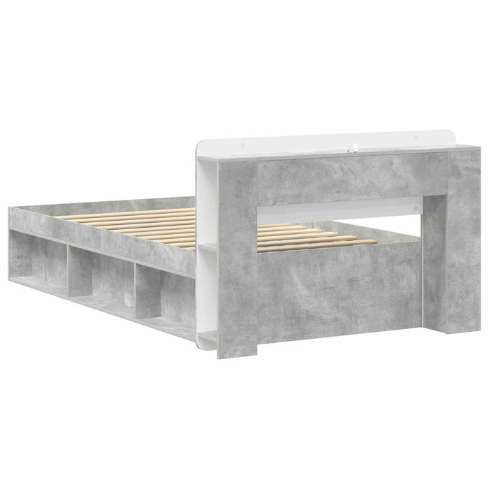 Cadru de pat cu depozitare cu headboard Gri Beton 100 x 200 cm - WALTI WALTI