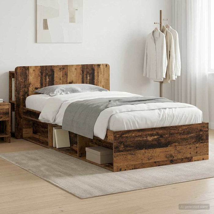 Cadru de pat cu depozitare cu headboard Lemn vechi 100 x 200 cm - WALTI WALTI