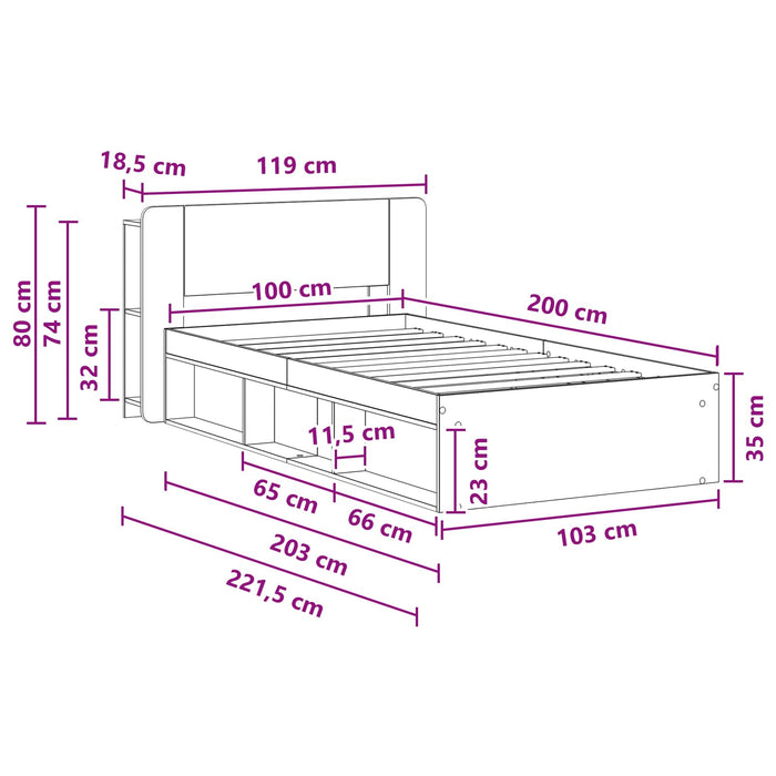 Cadru de pat cu depozitare cu headboard Lemn vechi 100 x 200 cm - WALTI WALTI