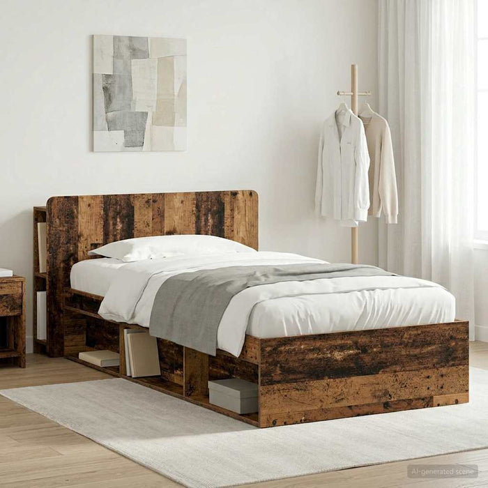 Cadru de pat cu depozitare cu headboard Lemn vechi 90 x 200 cm - WALTI WALTI