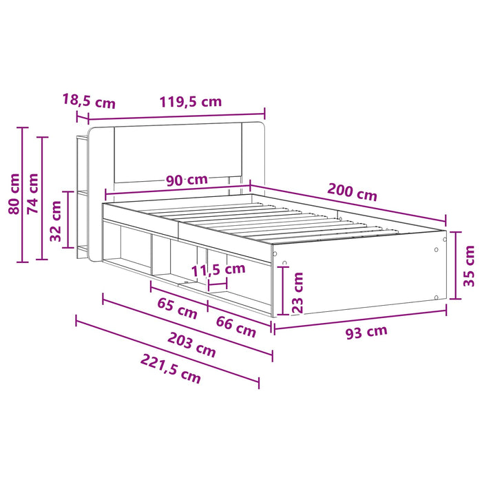 Cadru de pat cu depozitare cu headboard Lemn vechi 90 x 200 cm - WALTI WALTI