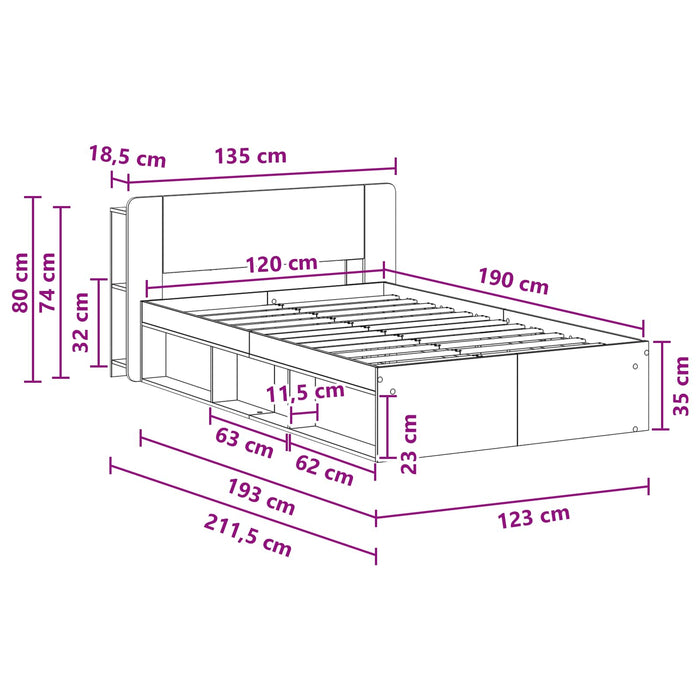 Cadru de pat cu depozitare cu headboard Lemn vechi 120 x 190 cm - WALTI WALTI