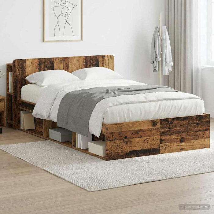 Cadru de pat cu depozitare cu headboard Lemn vechi 120 x 200 cm - WALTI WALTI