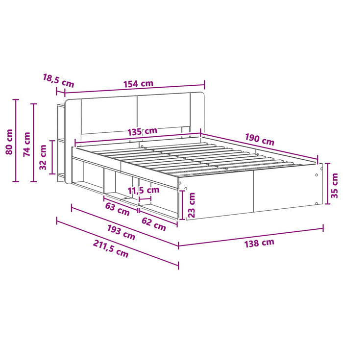 Cadru de pat cu depozitare Stejar Artizanal 135 x 190 cm - WALTI WALTI