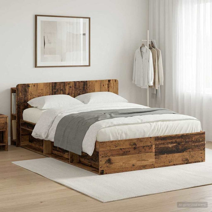 Cadru de pat cu depozitare cu headboard Lemn vechi 140 x 190 cm - WALTI WALTI