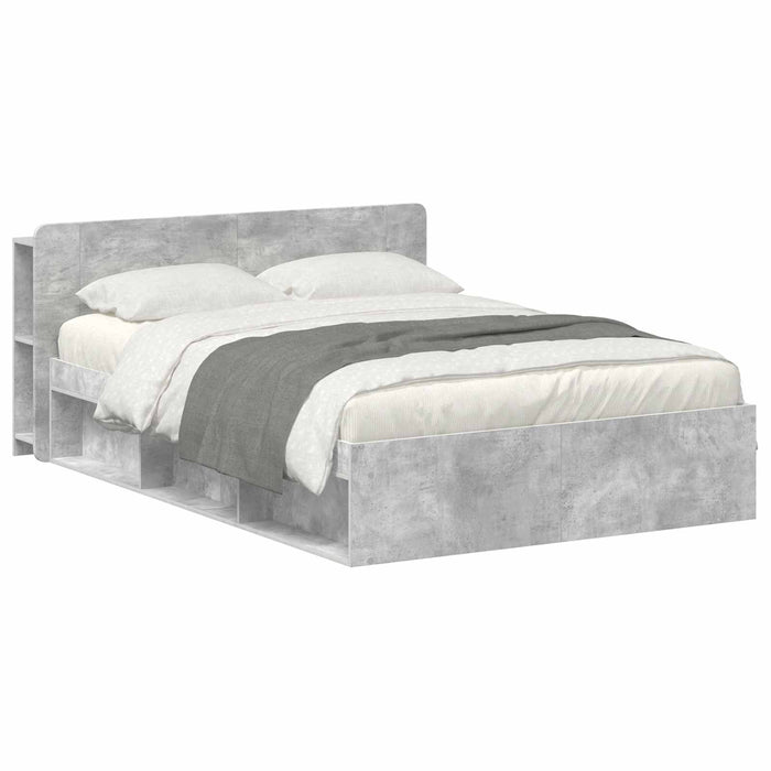 Cadru de pat cu depozitare cu headboard Gri Beton 140 x 200 cm - WALTI WALTI