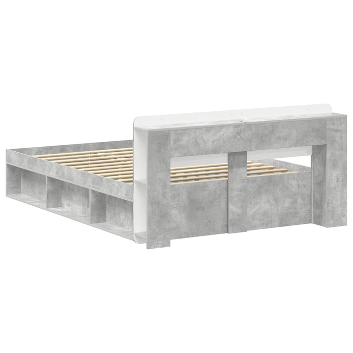 Cadru de pat cu depozitare cu headboard Gri Beton 140 x 200 cm - WALTI WALTI