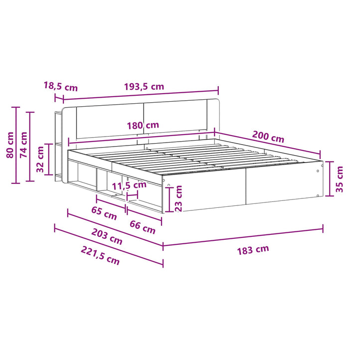 Cadru de pat cu depozitare Alb 180 x 200 cm Lemn prelucrat - WALTI WALTI