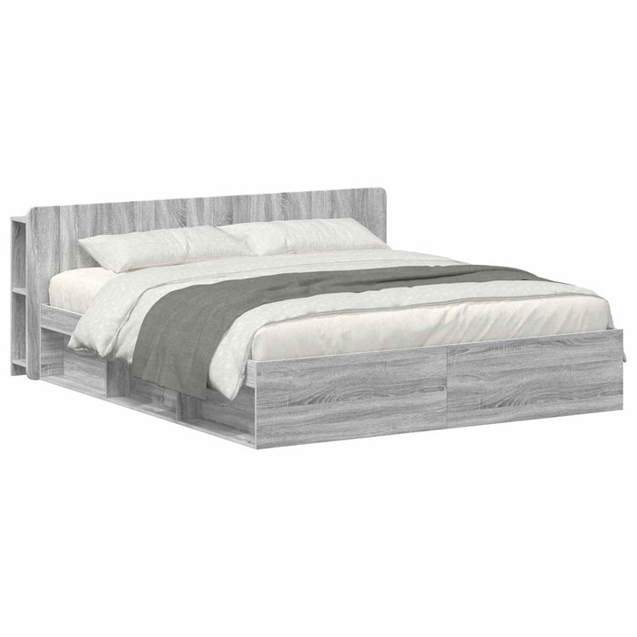 Cadru de pat cu depozitare cu headboard Sonoma gri 200 x 200 cm WALTI