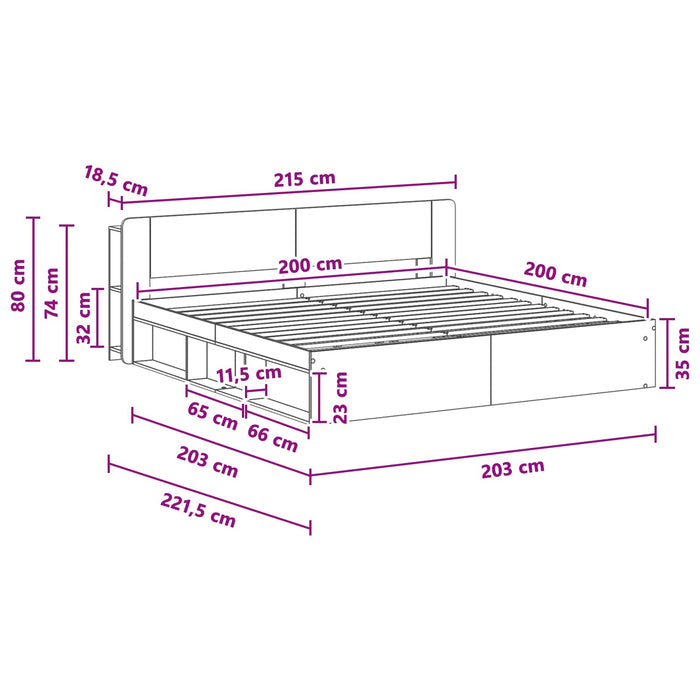 Cadru de pat cu depozitare cu headboard Sonoma gri 200 x 200 cm WALTI
