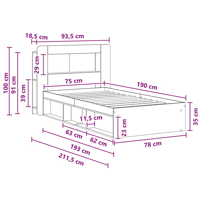 Cadru de pat cu depozitare Stejar fumuriu 75 x 190 cm - WALTI WALTI