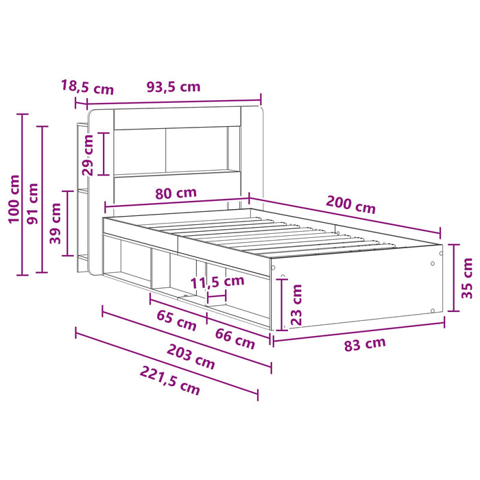 Cadru de pat cu depozitare Gri Beton 80 x 200 cm Lemn prelucrat - WALTI WALTI