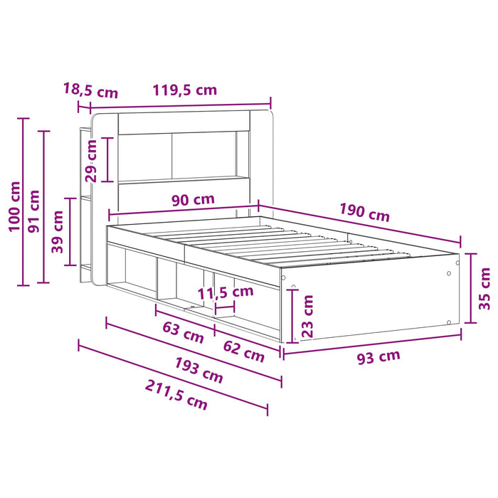 Cadru de pat cu depozitare cu headboard Lemn vechi 90 x 190 cm - WALTI WALTI