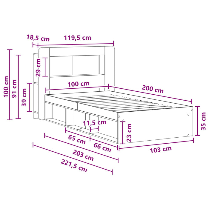 Cadru de pat cu depozitare Stejar Artizanal 100 x 200 cm - WALTI WALTI