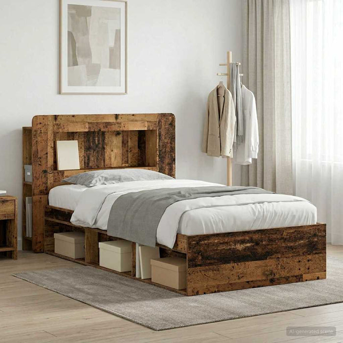 Cadru de pat cu depozitare cu headboard Lemn vechi 90 x 200 cm - WALTI WALTI