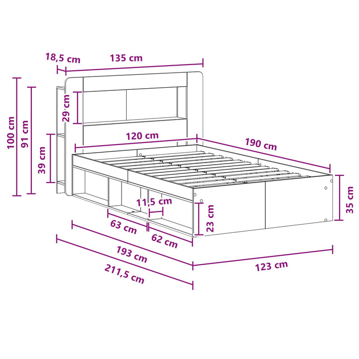 Cadru de pat cu depozitare Stejar Artizanal 120 x 190 cm - WALTI WALTI