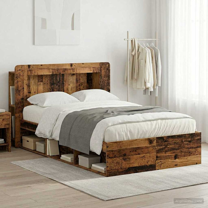Cadru de pat cu depozitare cu headboard Lemn vechi 120 x 190 cm - WALTI WALTI