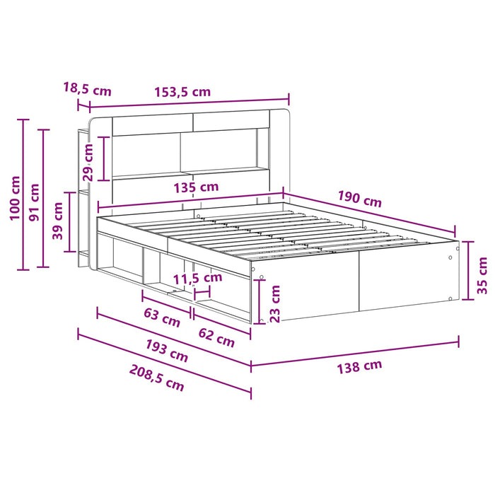 Cadru de pat cu depozitare Stejar Artizanal 135 x 190 cm - WALTI WALTI
