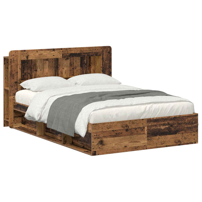 Cadru de pat cu depozitare cu headboard Lemn vechi 135 x 190 cm - WALTI WALTI