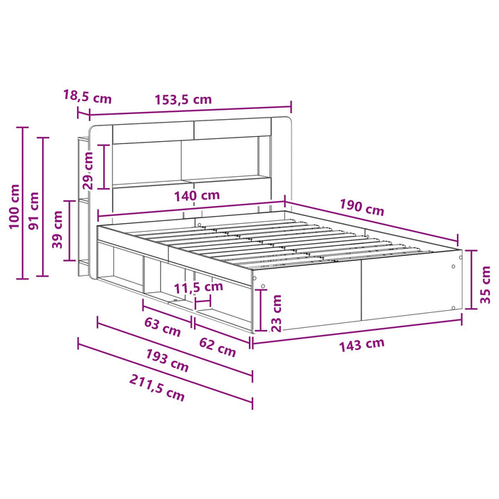 Cadru de pat cu depozitare cu headboard Sonoma gri 140 x 190 cm - WALTI WALTI