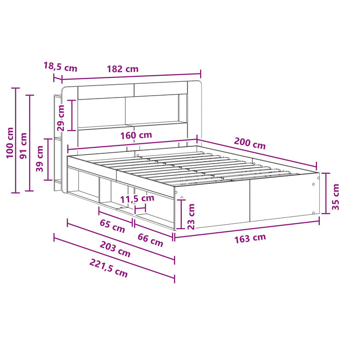 Cadru de pat cu depozitare cu headboard Sonoma gri 160 x 200 cm - WALTI WALTI