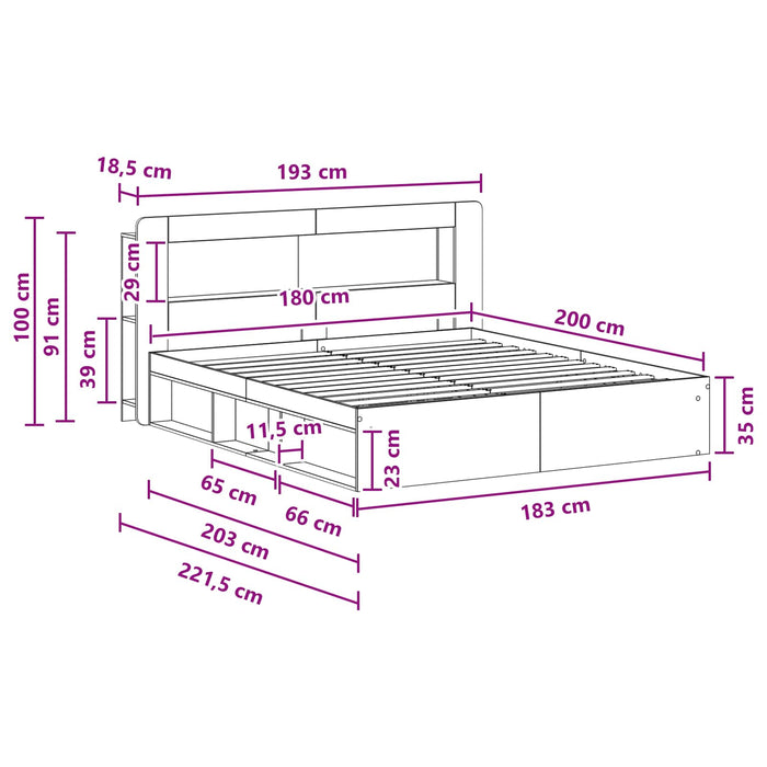 Cadru de pat cu depozitare Alb 180 x 200 cm Lemn prelucrat - WALTI WALTI