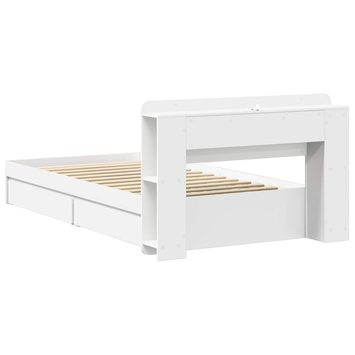 Cadru de pat cu depozitare Alb 75 x 190 cm Lemn prelucrat - WALTI WALTI