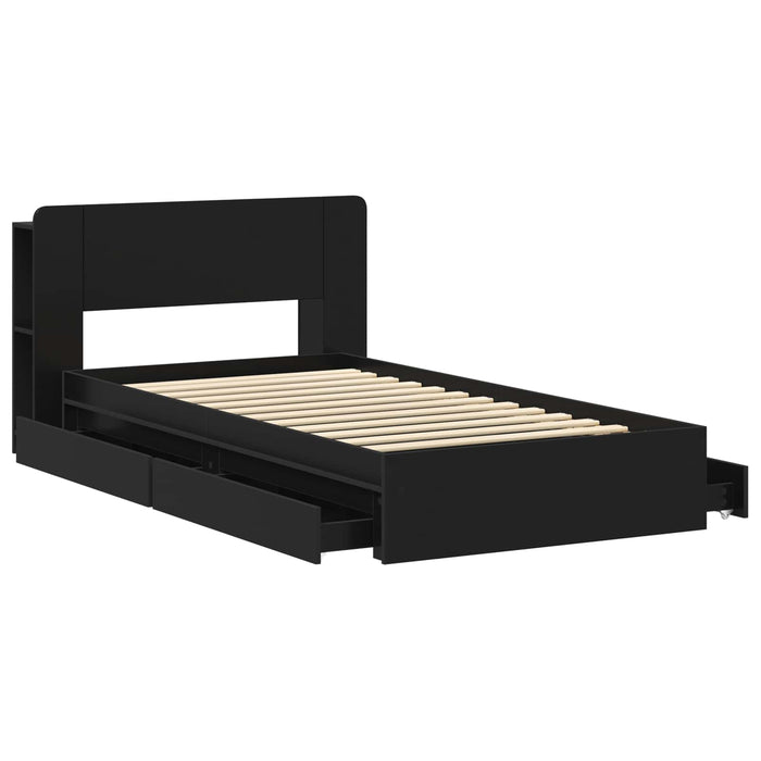 Cadru de pat cu depozitare Negru 90 x 190 cm Lemn prelucrat - WALTI WALTI