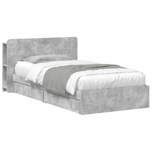 Cadru de pat cu depozitare Gri Beton 90 x 190 cm Lemn prelucrat - WALTI WALTI