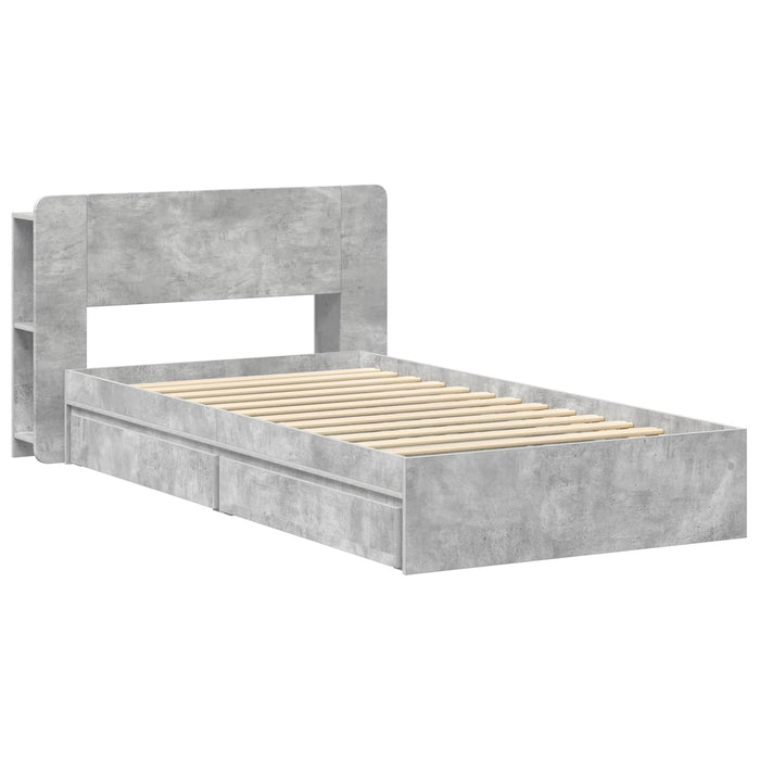 Cadru de pat cu depozitare Gri Beton 90 x 190 cm Lemn prelucrat - WALTI WALTI
