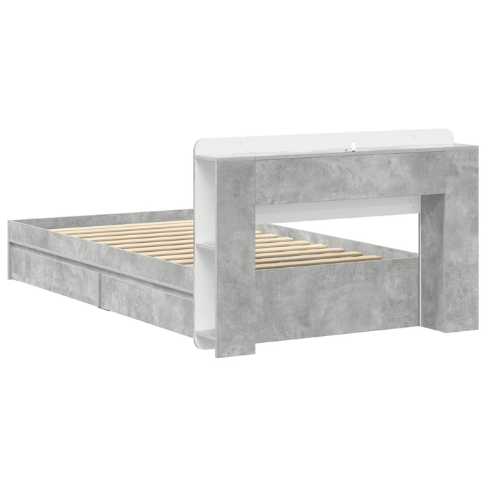 Cadru de pat cu depozitare Gri Beton 90 x 190 cm Lemn prelucrat - WALTI WALTI