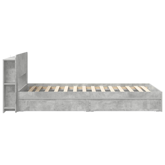 Cadru de pat cu depozitare Gri Beton 90 x 190 cm Lemn prelucrat - WALTI WALTI
