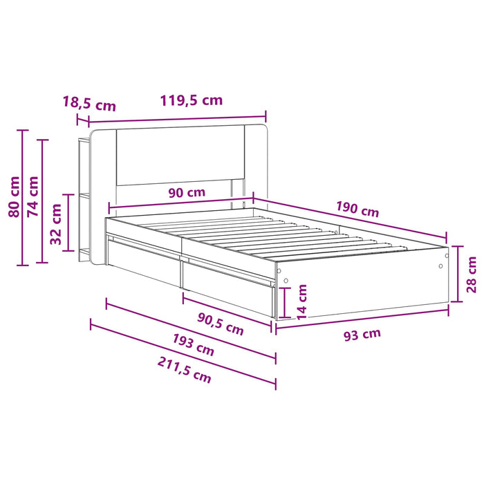Cadru de pat cu depozitare cu sertar Sonoma gri 90 x 190 cm - WALTI WALTI