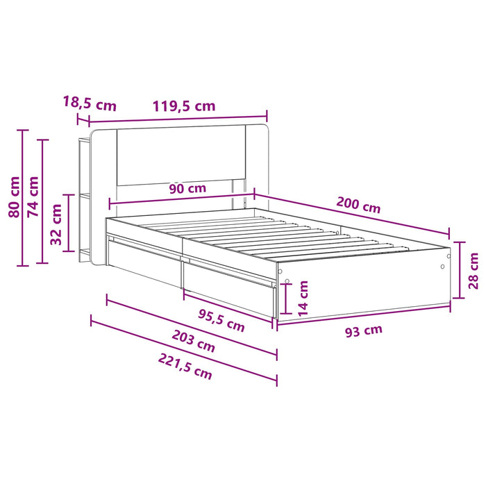Cadru de pat cu depozitare cu sertar Stejar Sonoma 90 x 200 cm - WALTI WALTI